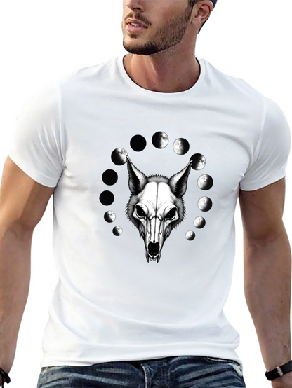 Lunar Wolf Skull T-Shirt - Gothic Moon Phase Design