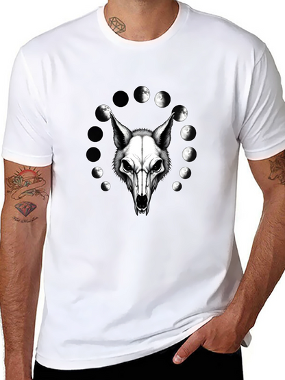 Lunar Wolf Skull T-Shirt - Gothic Moon Phase Design