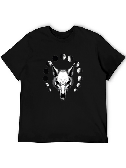 Lunar Wolf Skull T-Shirt - Gothic Moon Phase Design