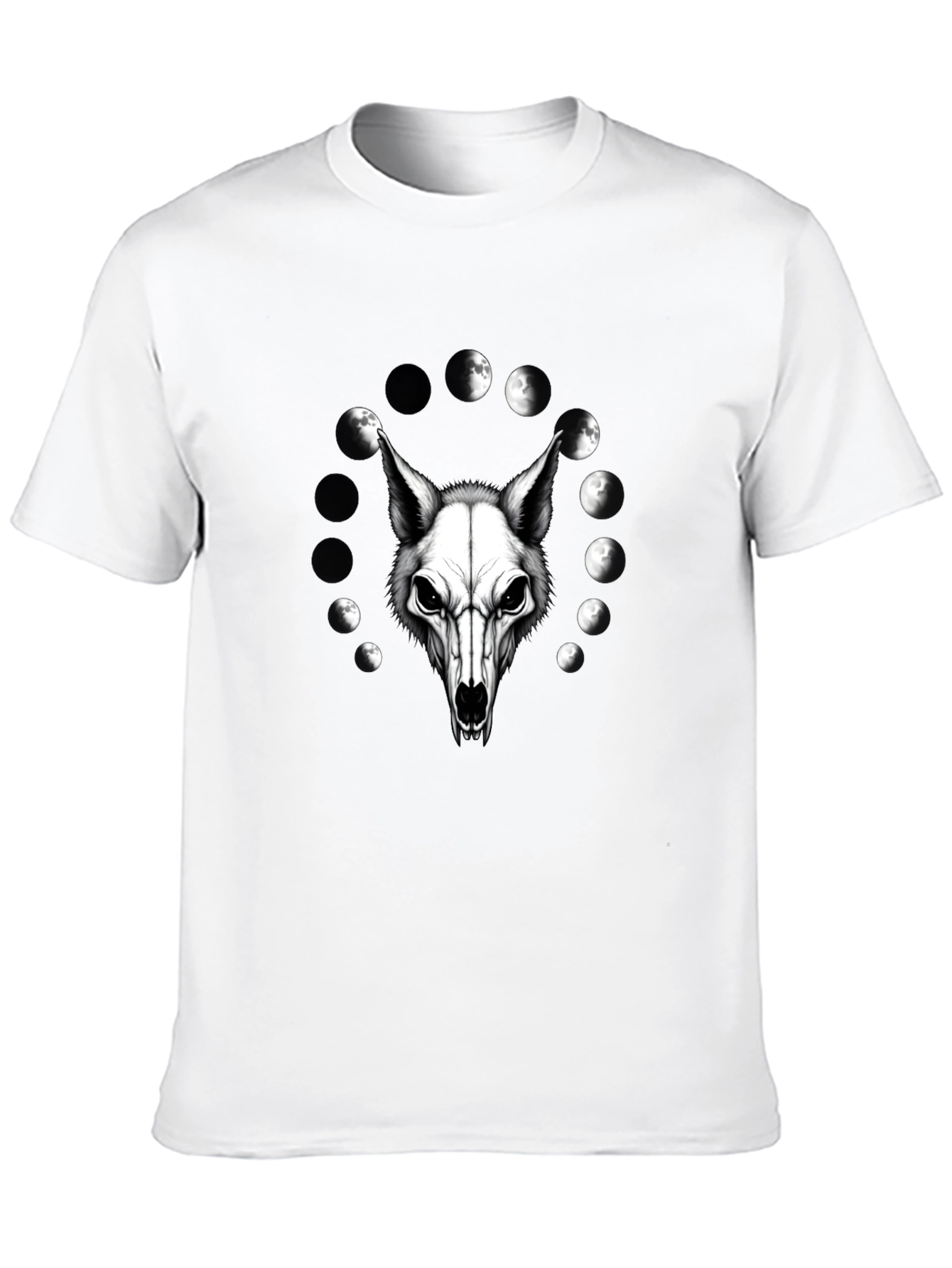 Lunar Wolf Skull T-Shirt - Gothic Moon Phase Design