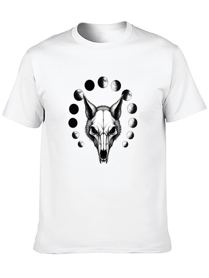 Lunar Wolf Skull T-Shirt - Gothic Moon Phase Design