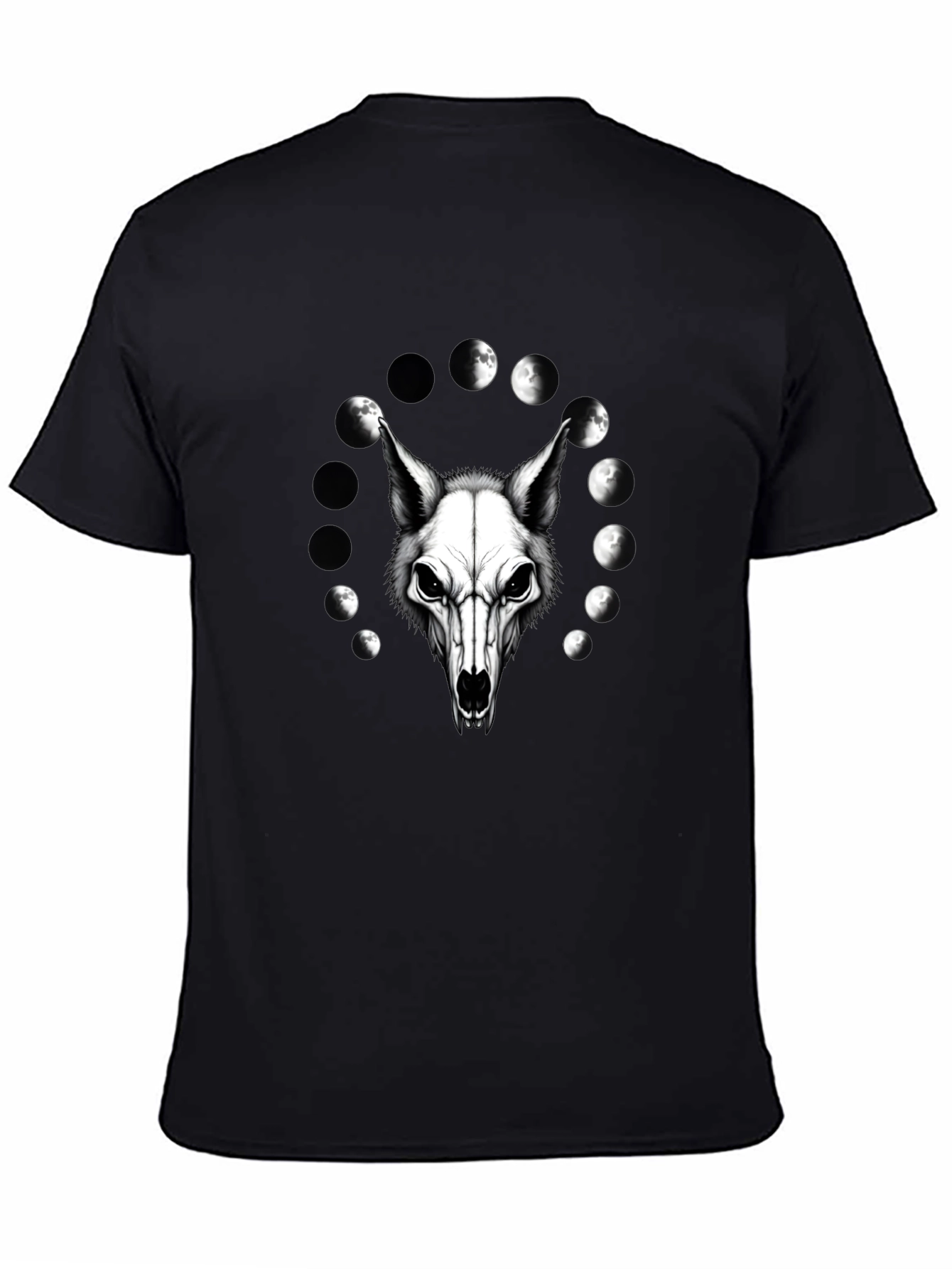 Lunar Wolf Skull T-Shirt - Gothic Moon Phase Design