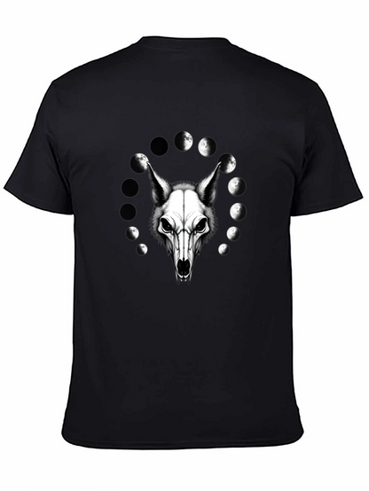 Lunar Wolf Skull T-Shirt - Gothic Moon Phase Design