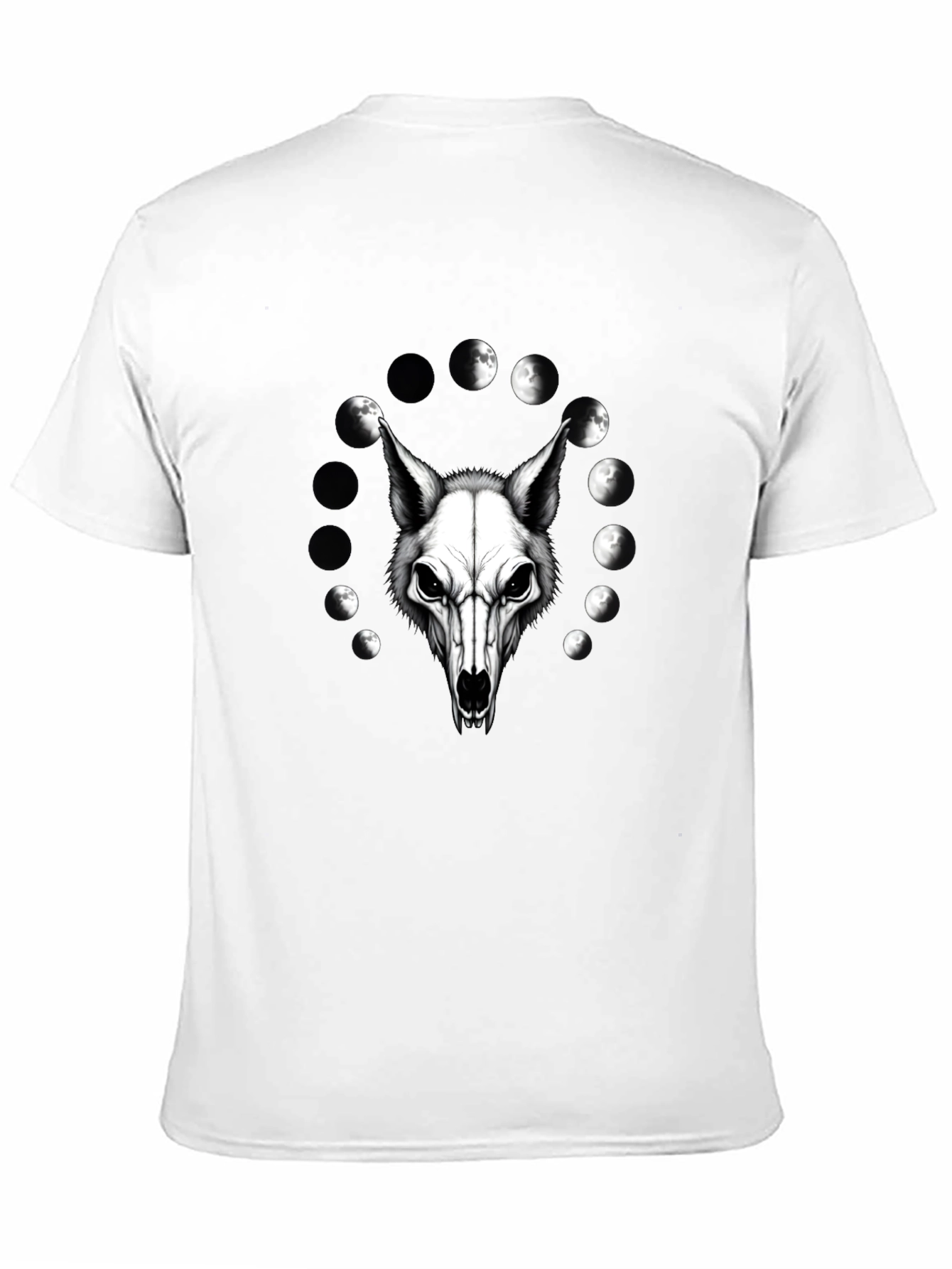 Lunar Wolf Skull T-Shirt - Gothic Moon Phase Design