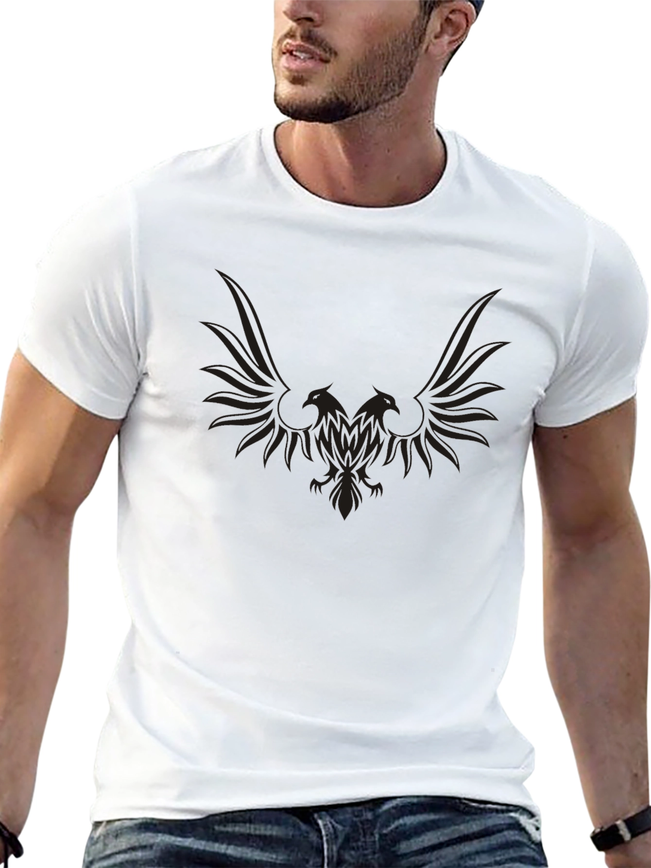 Mens Black Eagle Graphic Crewneck T-Shirt