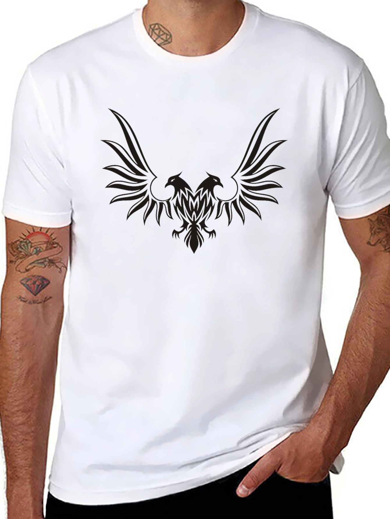 Mens Black Eagle Graphic Crewneck T-Shirt