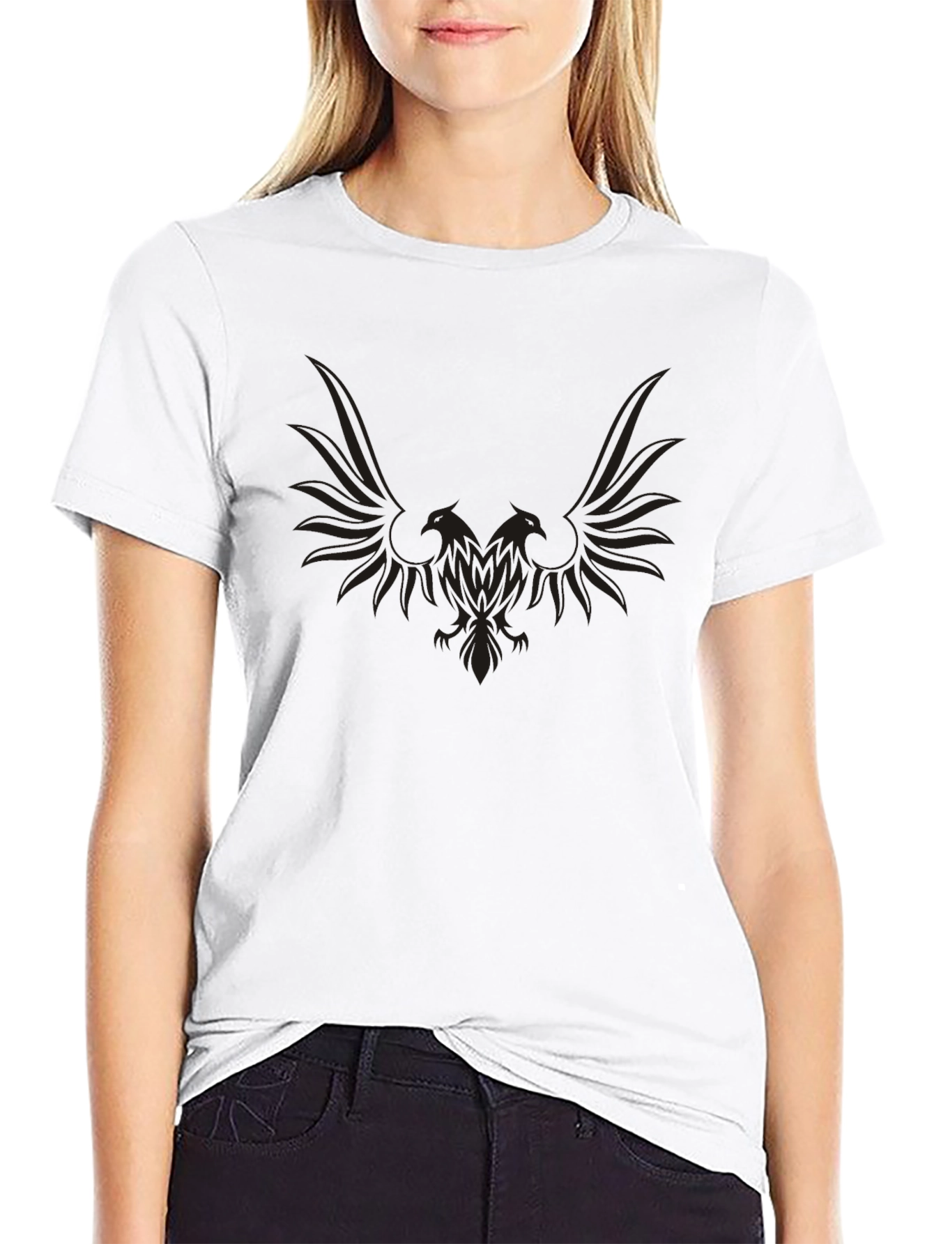 Mens Black Eagle Graphic Crewneck T-Shirt