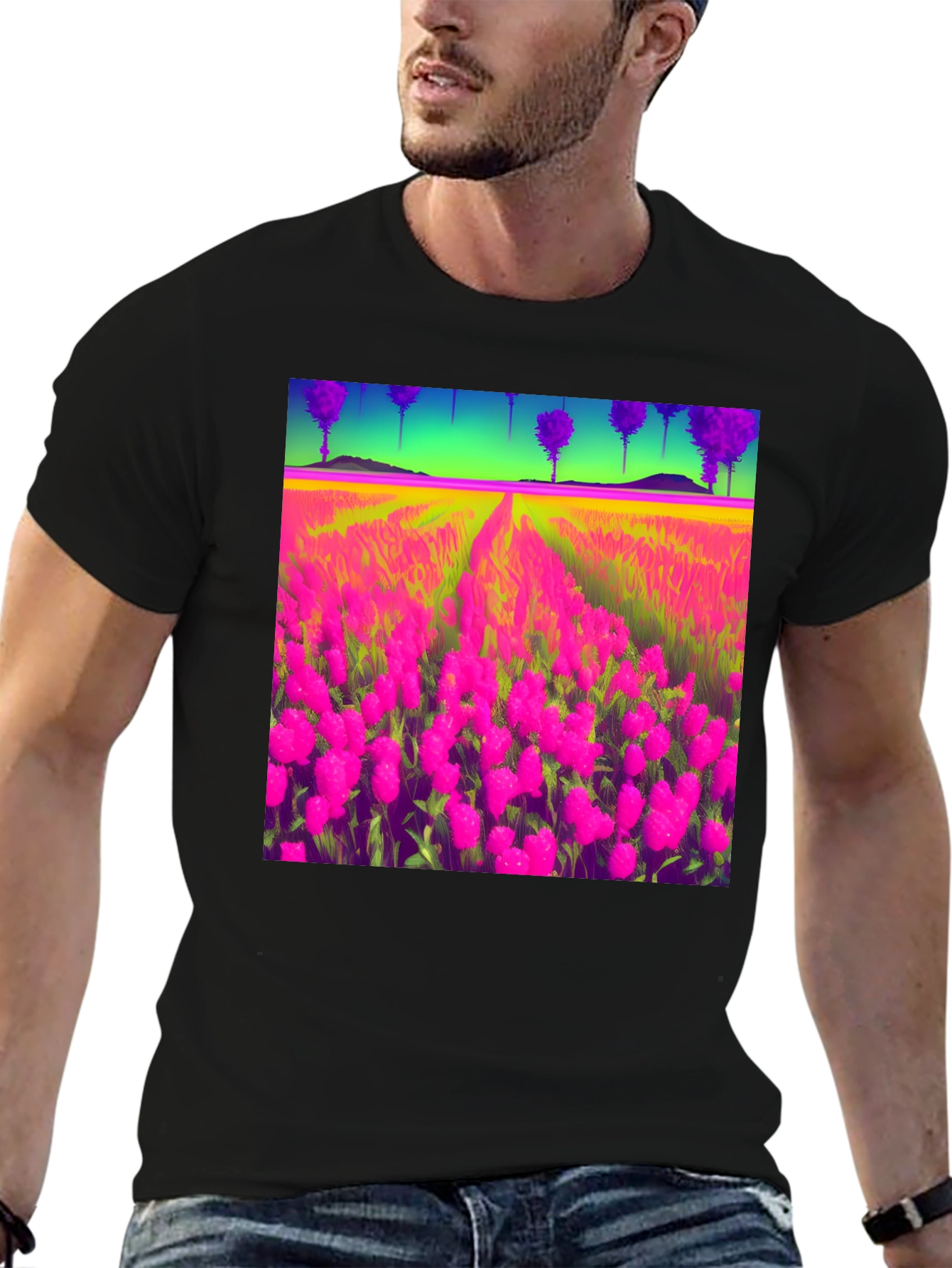 Vibrant Field Print Black T-Shirt