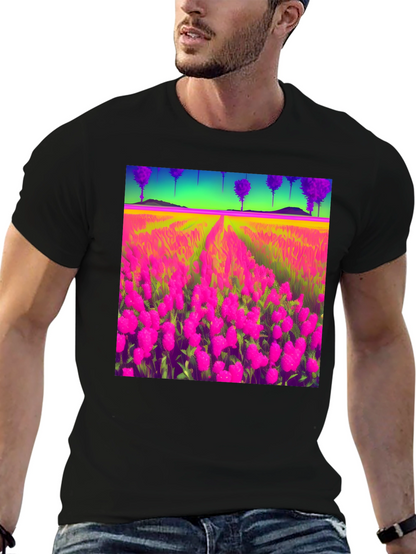 Vibrant Field Print Black T-Shirt
