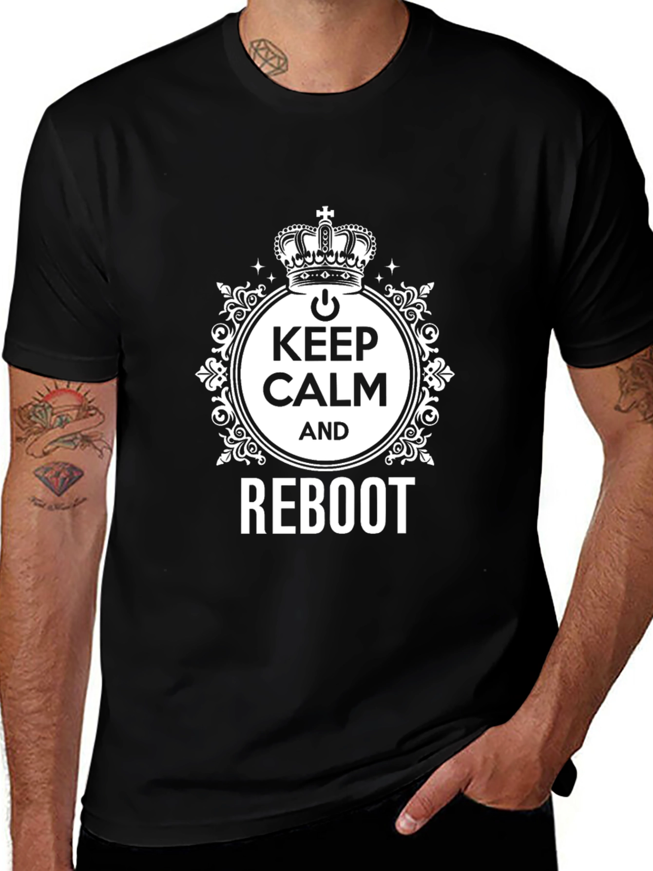 Keep Calm and Reboot Black T-Shirt