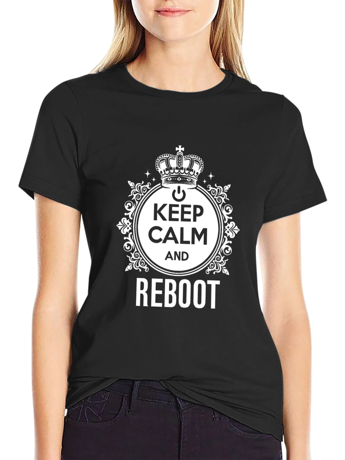 Keep Calm and Reboot Black T-Shirt