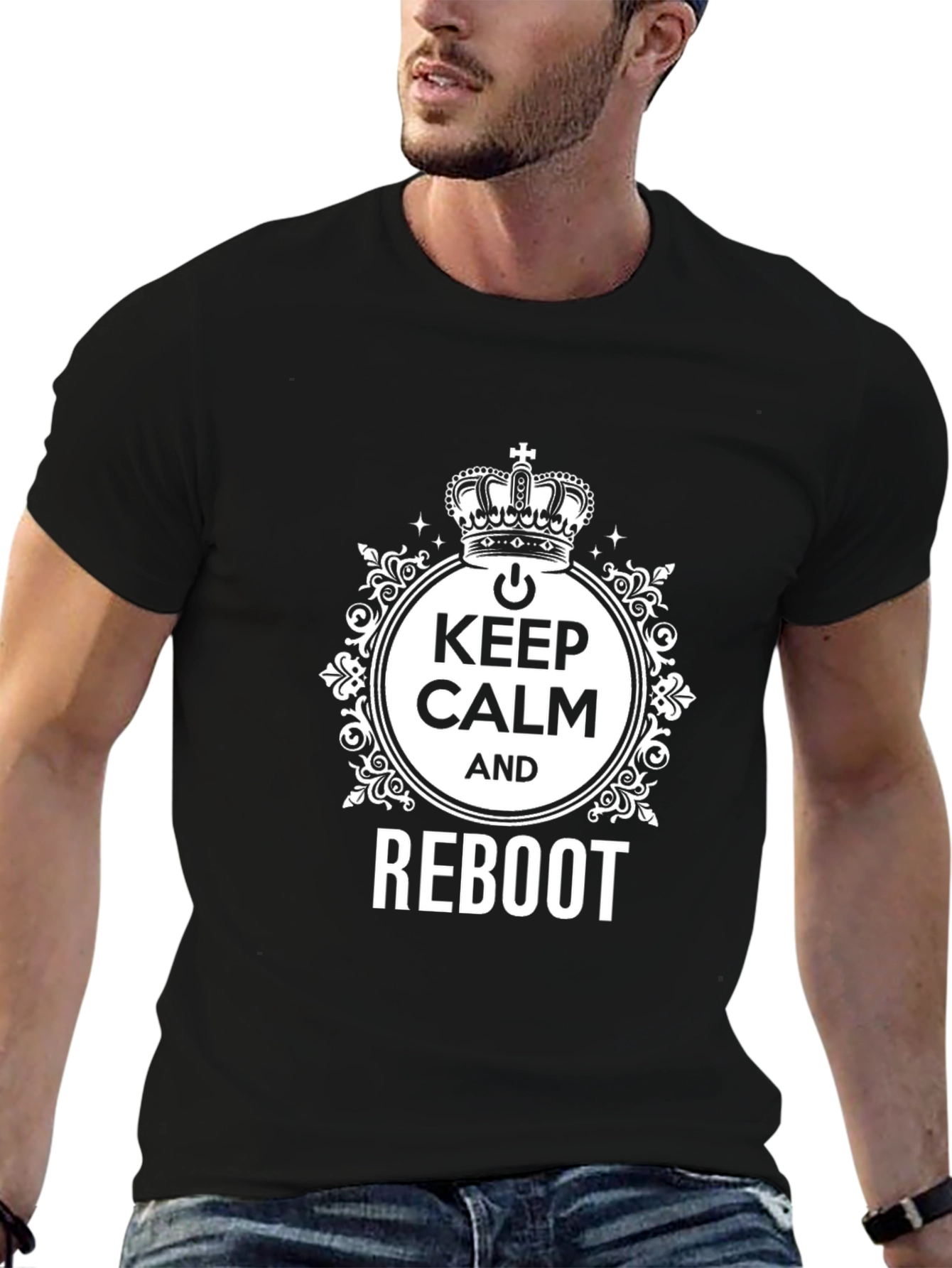 Keep Calm and Reboot Black T-Shirt