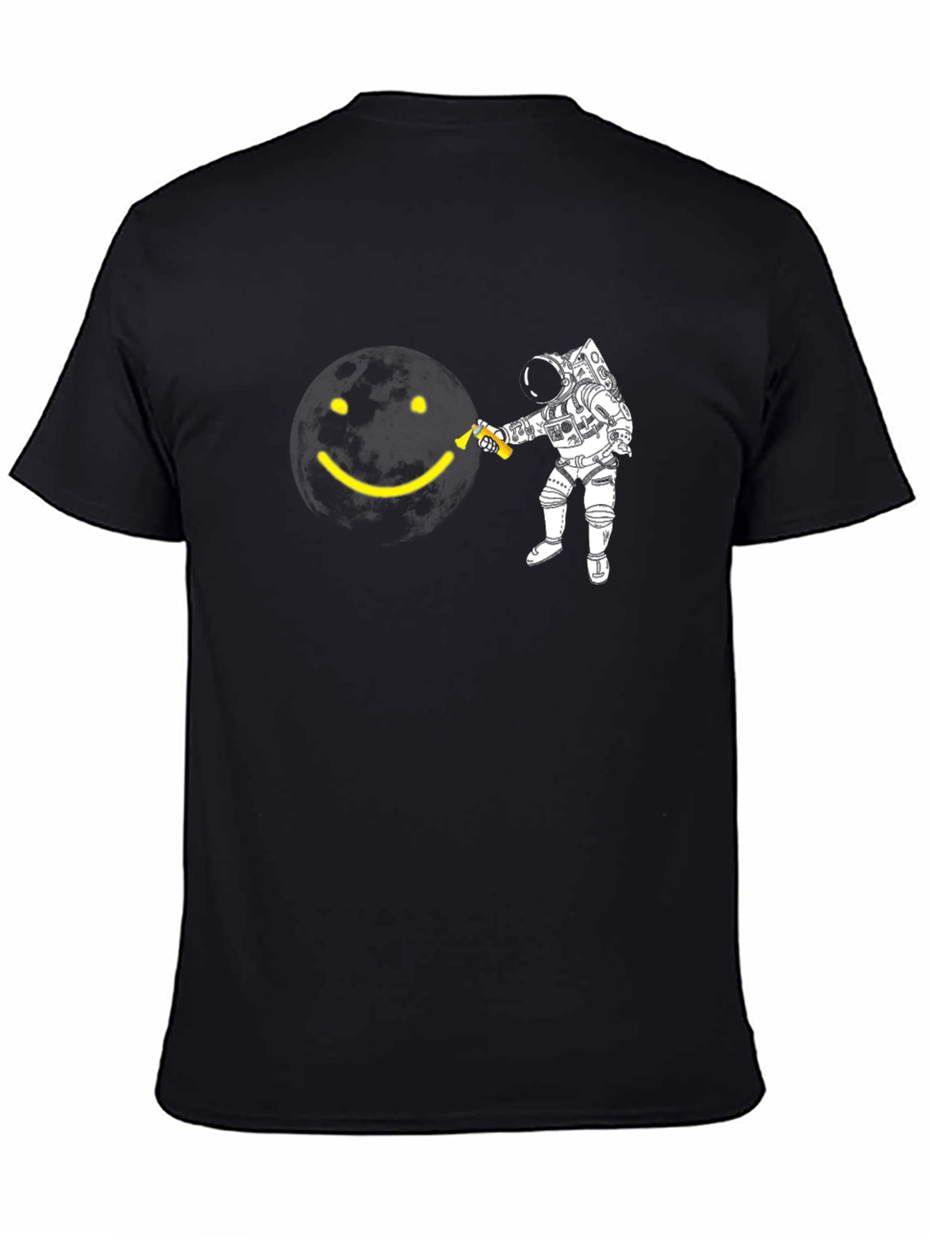 Astronaut Smiley Face Graphic Black T-Shirt