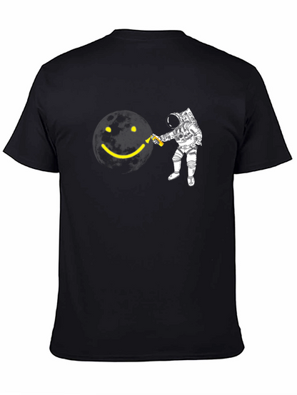 Astronaut Smiley Face Graphic Black T-Shirt
