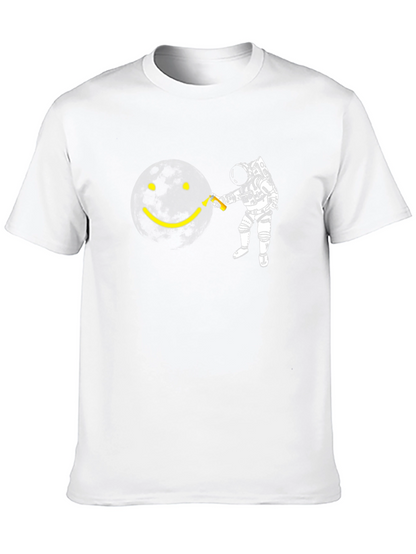 Astronaut Smiley Face Graphic Black T-Shirt