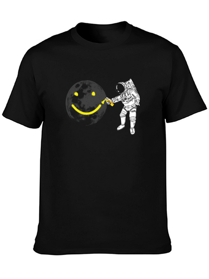 Astronaut Smiley Face Graphic Black T-Shirt