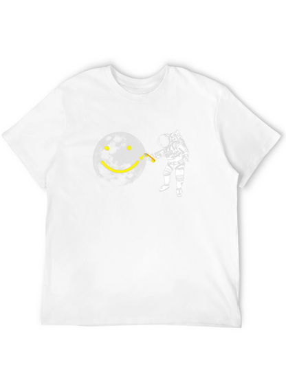 Astronaut Smiley Face Graphic Black T-Shirt