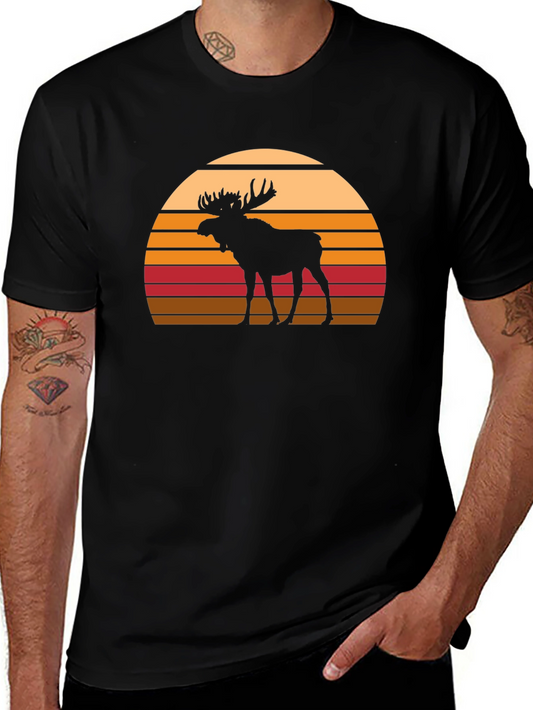 Moose Silhouette Sunset Graphic T-Shirt