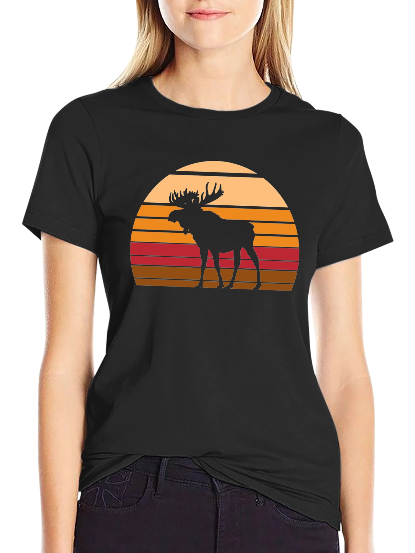 Moose Silhouette Sunset Graphic T-Shirt