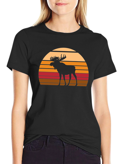 Moose Silhouette Sunset Graphic T-Shirt