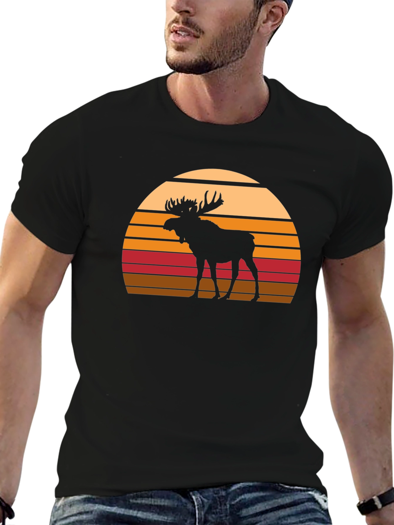 Moose Silhouette Sunset Graphic T-Shirt
