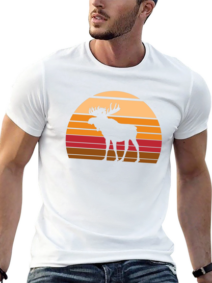 Moose Silhouette Sunset Graphic T-Shirt