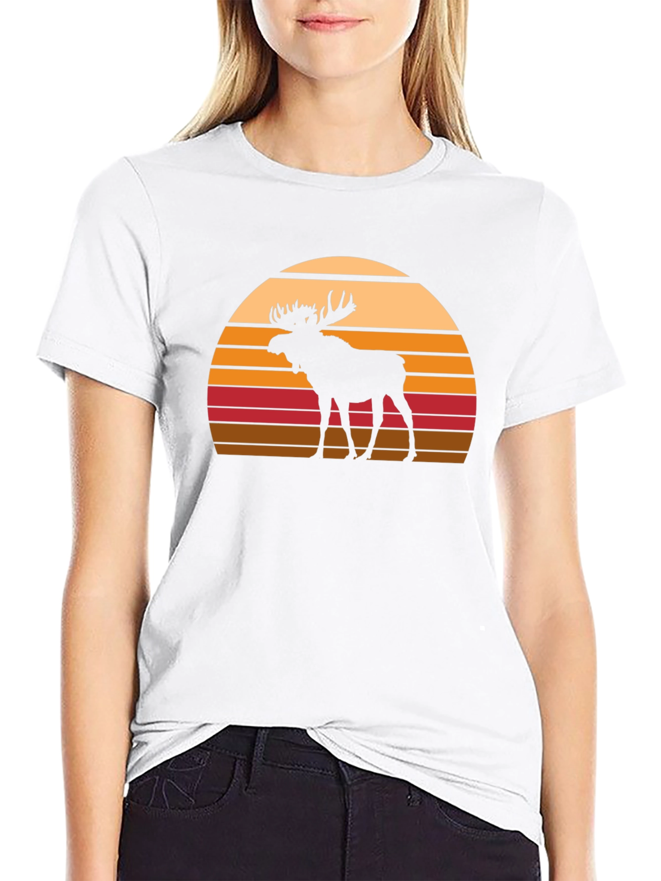 Moose Silhouette Sunset Graphic T-Shirt