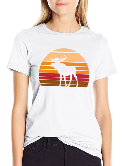 Moose Silhouette Sunset Graphic T-Shirt