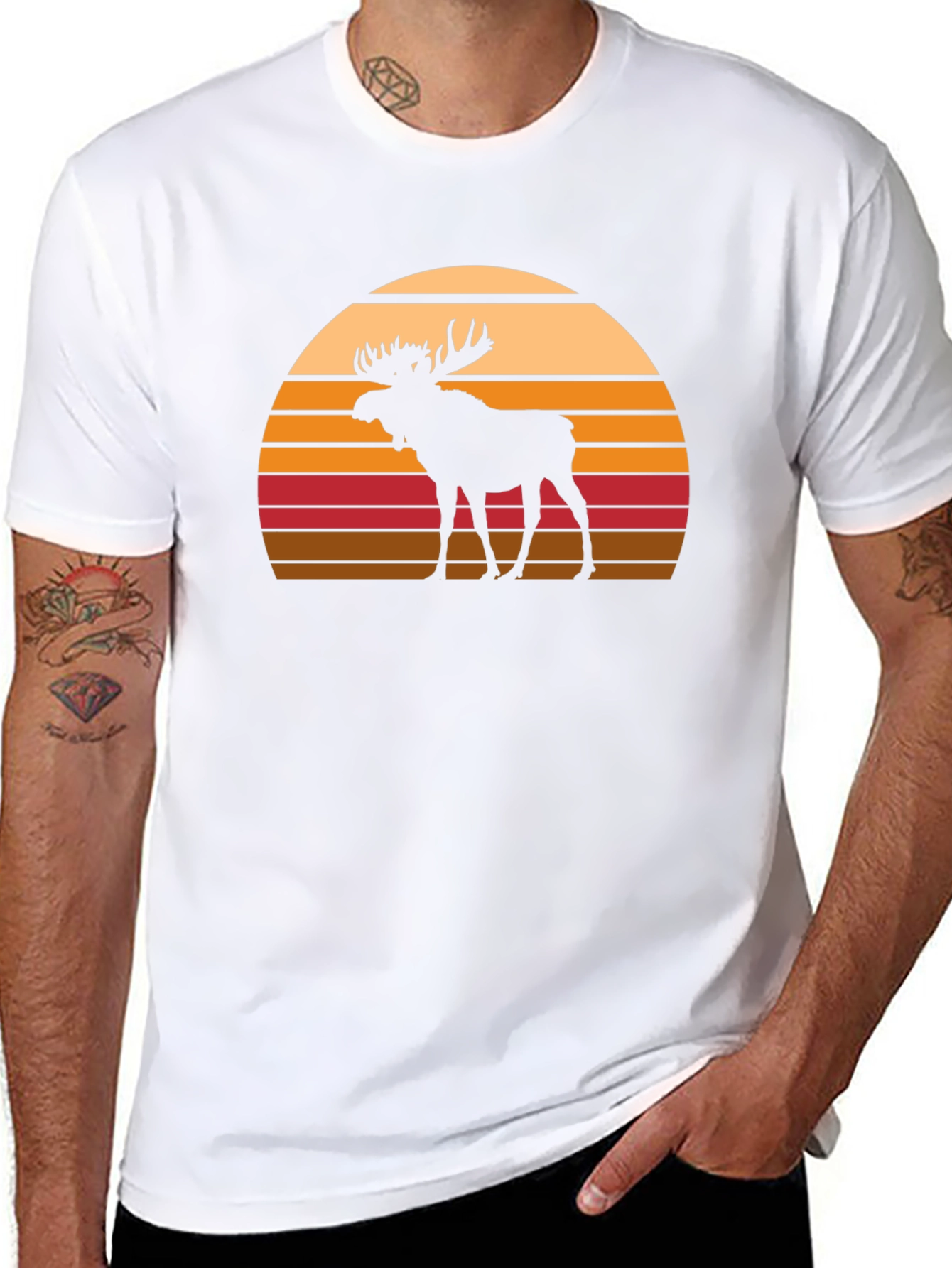 Moose Silhouette Sunset Graphic T-Shirt