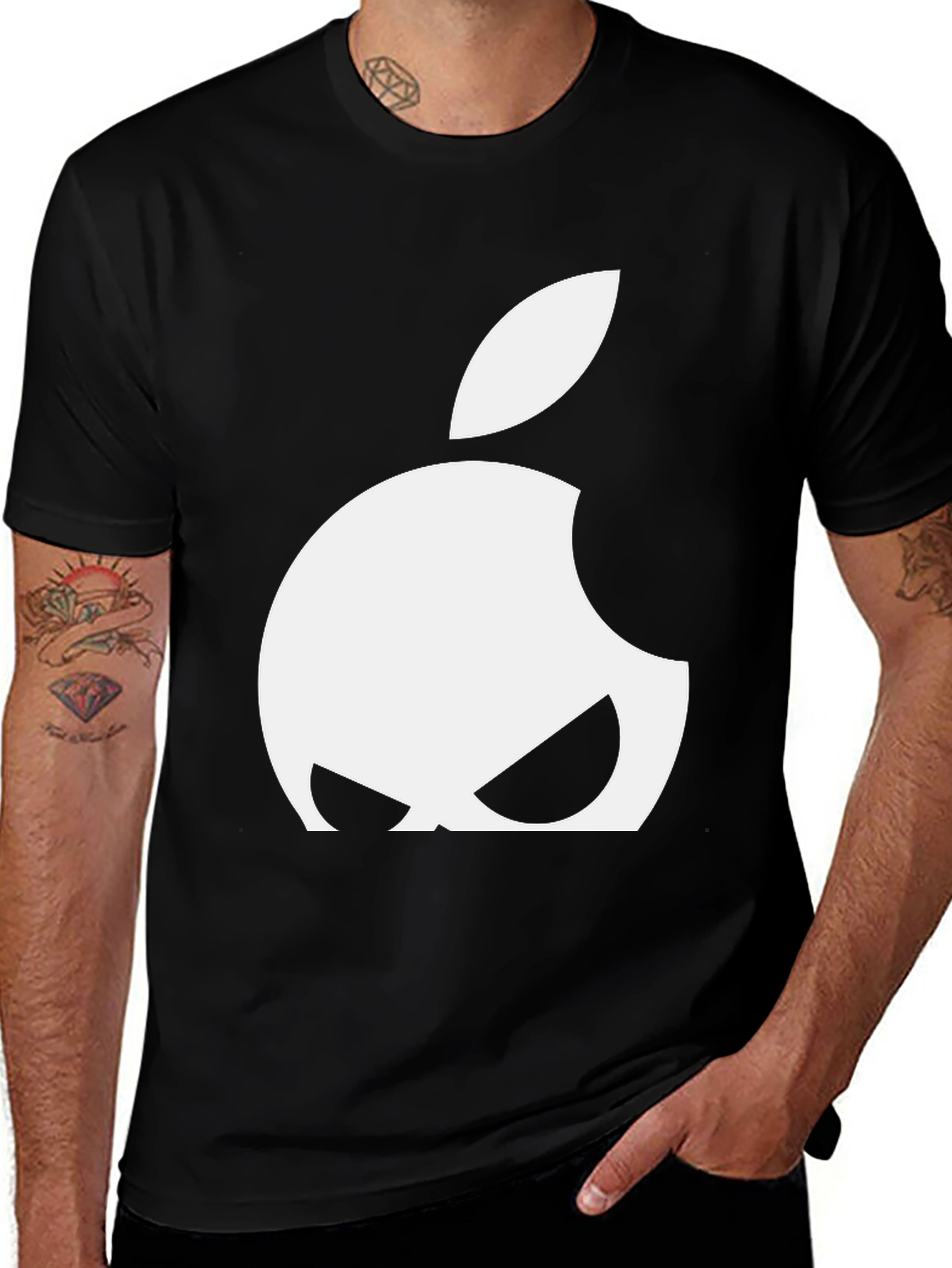 Apple Logo Graphic T-Shirt - Black Cotton Blend