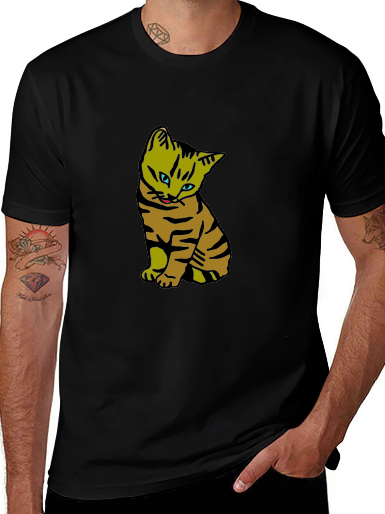Cool Cat Graphic Tee - Black Cotton T-Shirt