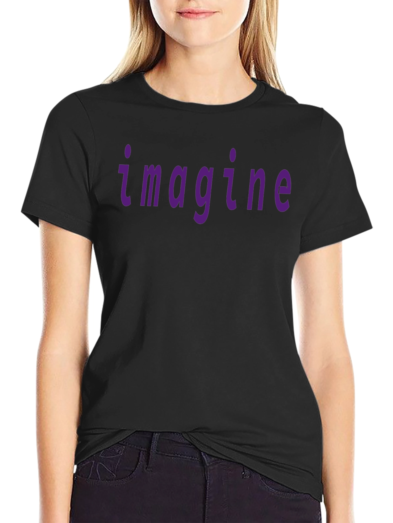 Imagine Purple Print Black T-Shirt
