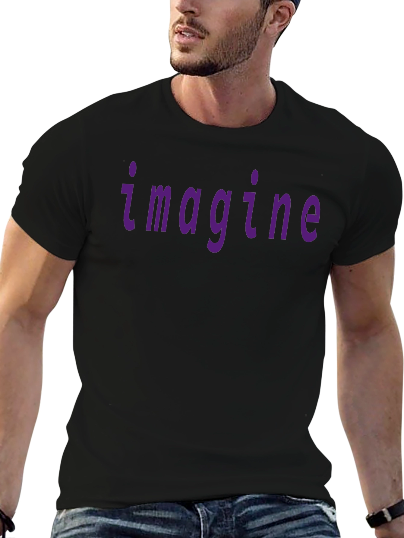Imagine Purple Print Black T-Shirt