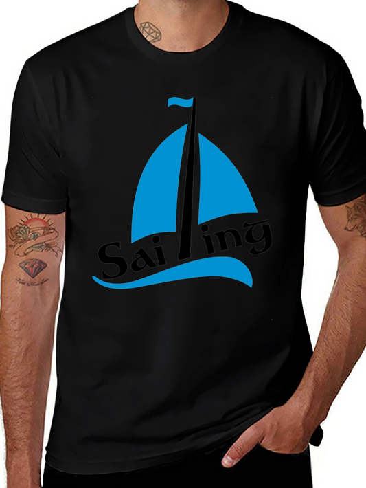 Sailing Graphic Tee - Mens Black Cotton T-Shirt