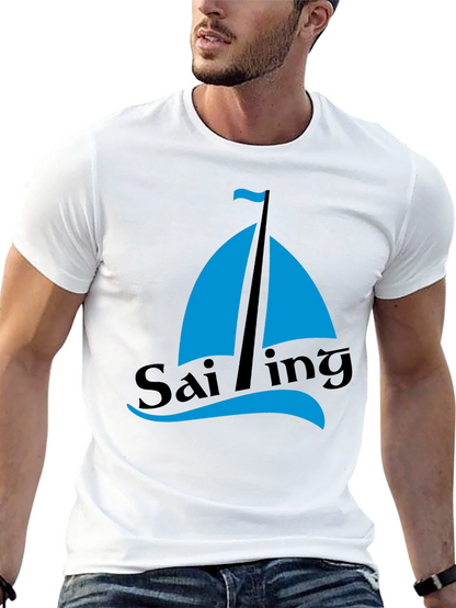 Sailing Graphic Tee - Mens Black Cotton T-Shirt