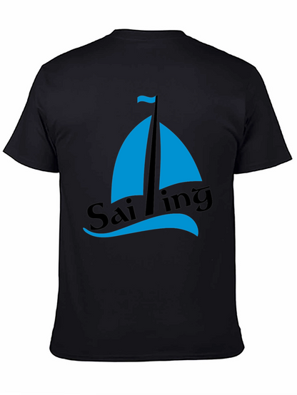 Sailing Graphic Tee - Mens Black Cotton T-Shirt