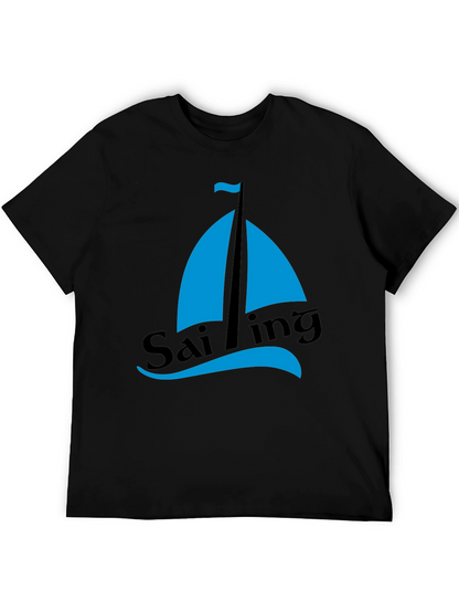 Sailing Graphic Tee - Mens Black Cotton T-Shirt