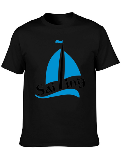 Sailing Graphic Tee - Mens Black Cotton T-Shirt