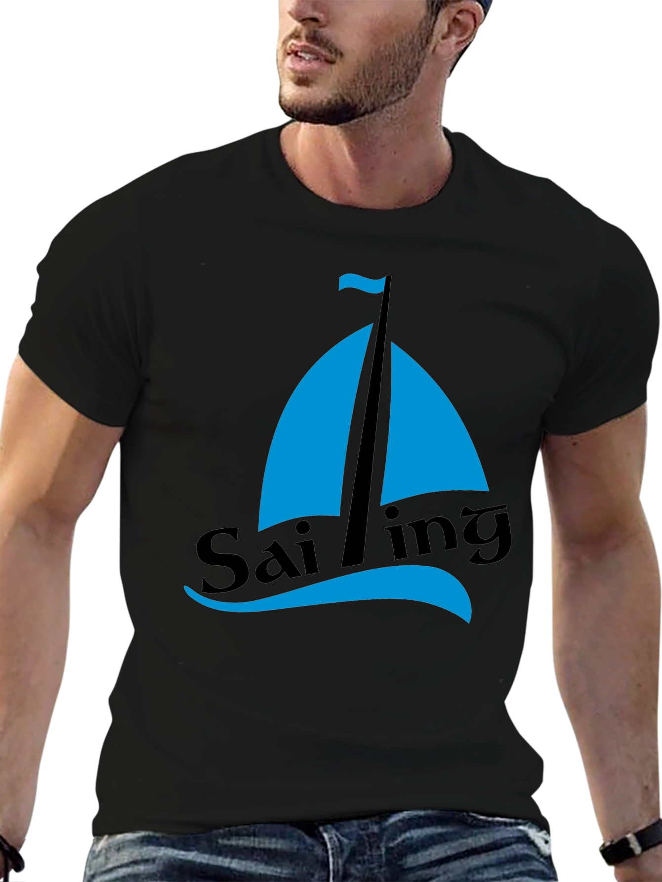 Sailing Graphic Tee - Mens Black Cotton T-Shirt