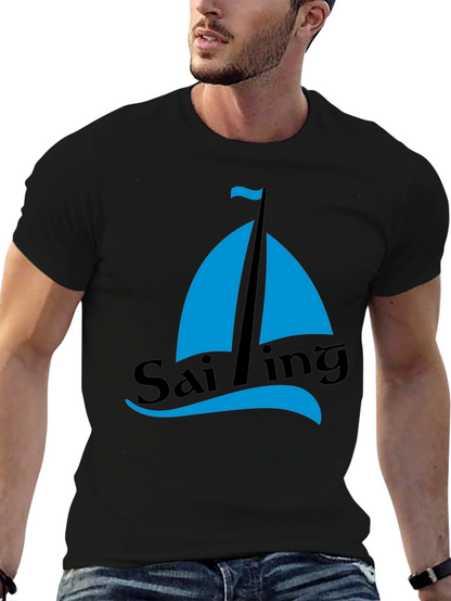 Sailing Graphic Tee - Mens Black Cotton T-Shirt