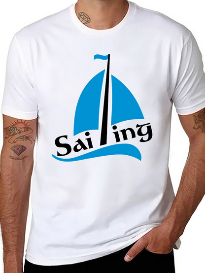 Sailing Graphic Tee - Mens Black Cotton T-Shirt