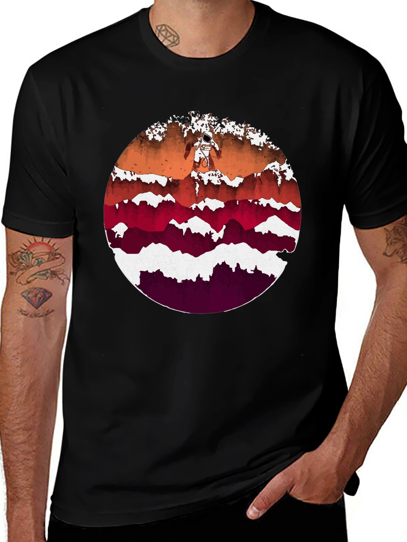 Astronaut Mountainscape Graphic Tee - Black