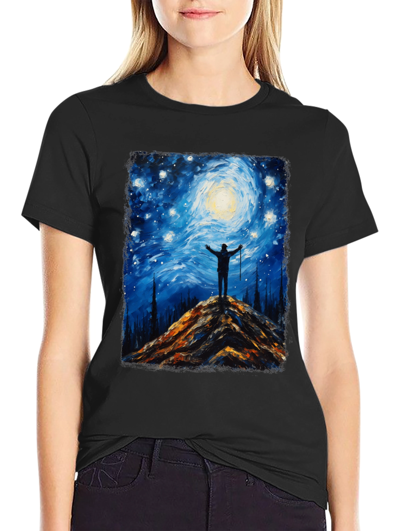 Starry Night Hiker Graphic T-Shirt