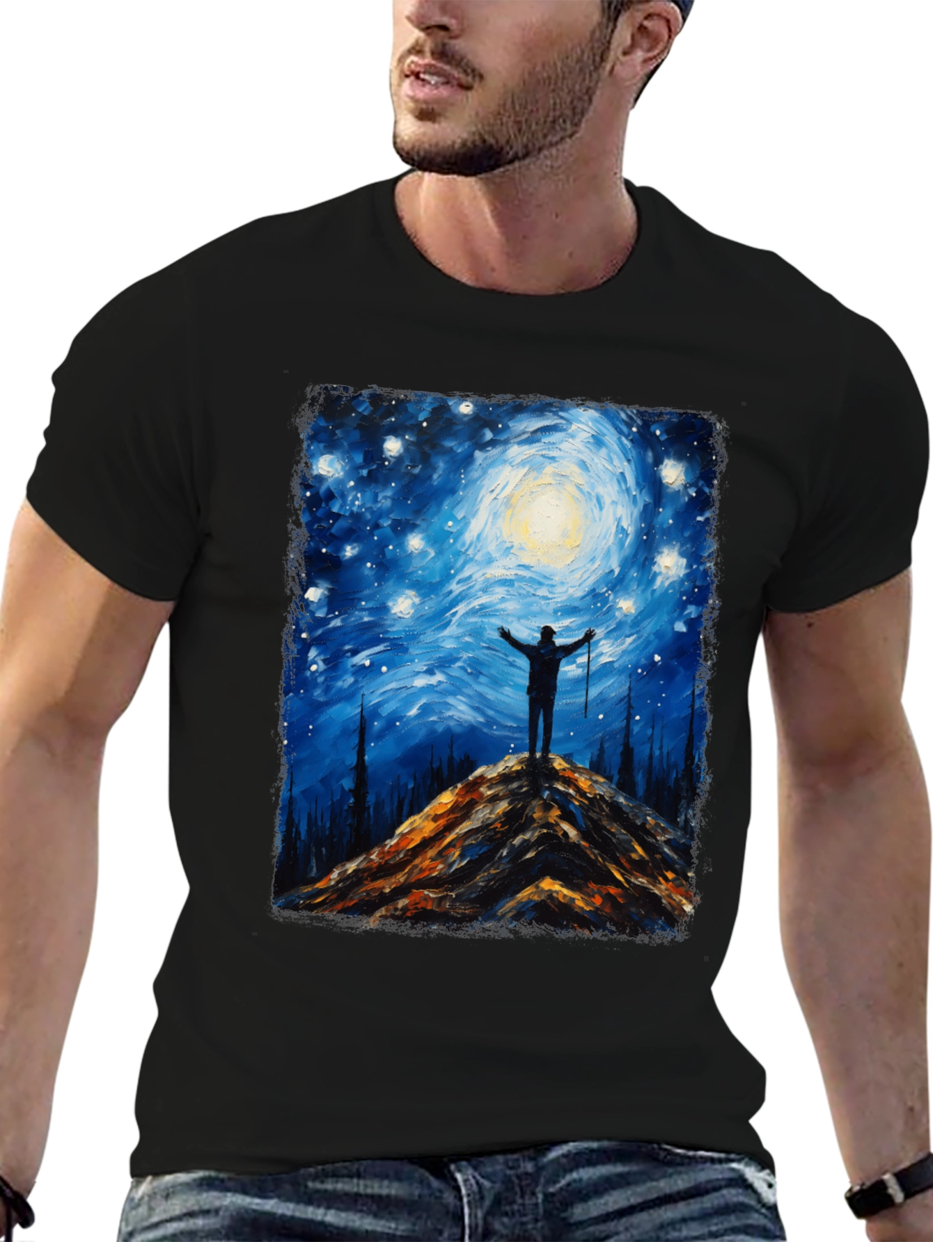 Starry Night Hiker Graphic T-Shirt