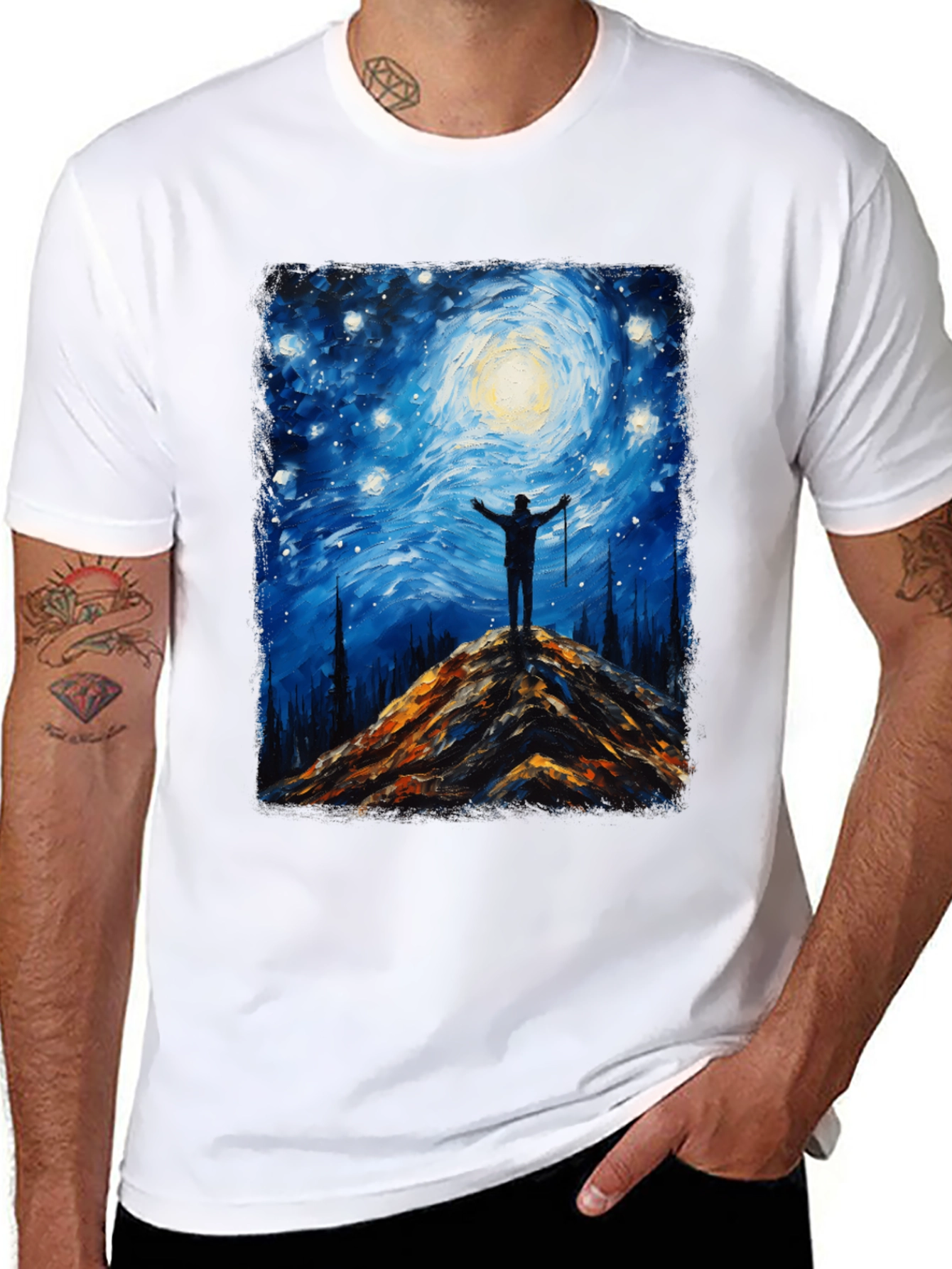 Starry Night Hiker Graphic T-Shirt