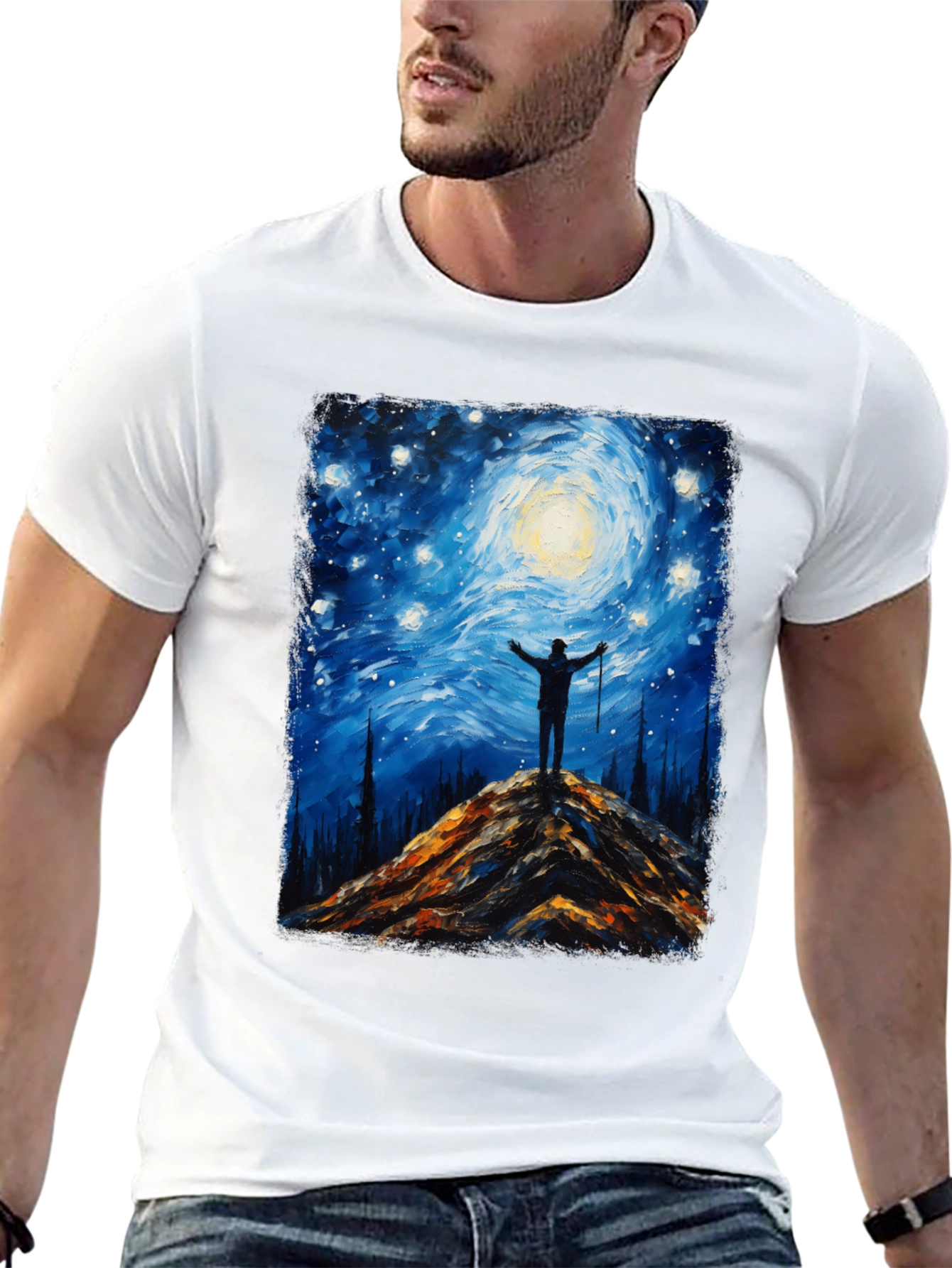 Starry Night Hiker Graphic T-Shirt