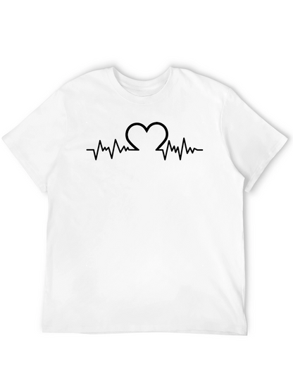 Heartbeat Heart Design Mens Black T-Shirt