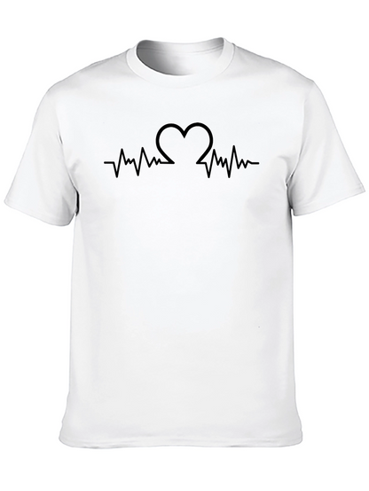 Heartbeat Heart Design Mens Black T-Shirt