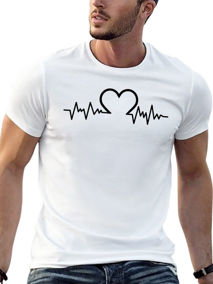 Heartbeat Heart Design Mens Black T-Shirt