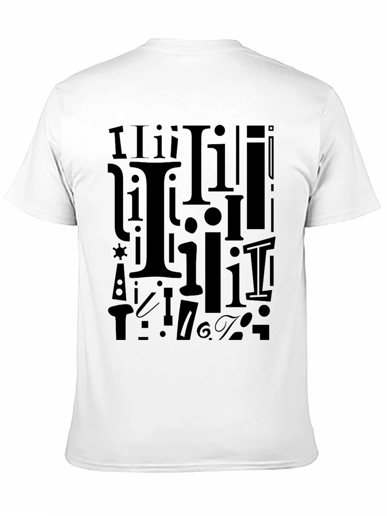 I Pattern Black Crew Neck T-Shirt